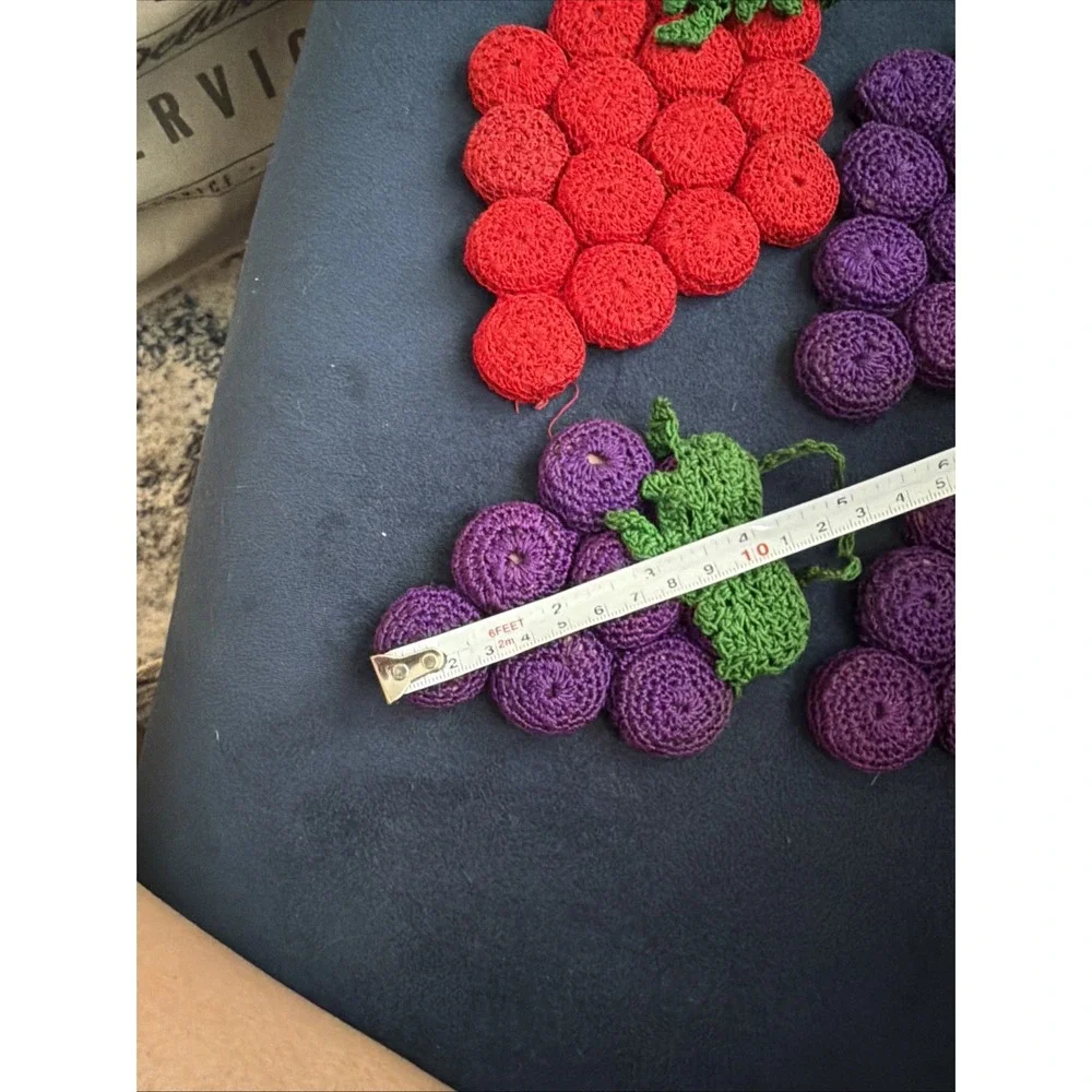 Lot Of 4 Vtg Handmade Crochet And Bottlecap Cork‎ Grape Trivets Purple And Red